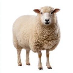 White Sheep Standing Facing Forward on a White Background lamb wool