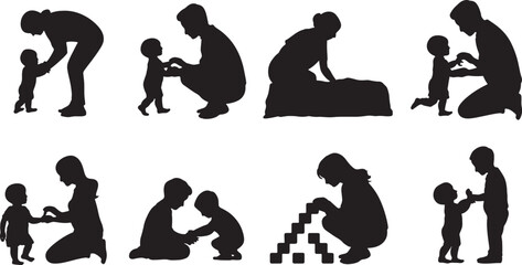 Silhouette Family Moments Parent Child Interaction Care Support Guidance Love Togetherness