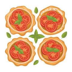 Savory Tomato Tart with Basil and Parsley Toppings - Vector Illustration