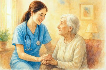 A caregiver connects with an elderly patient.