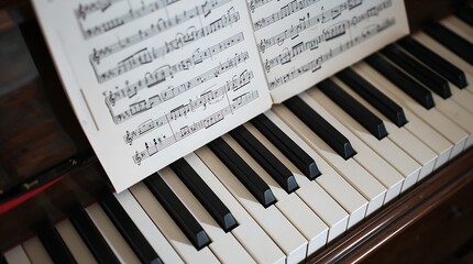 Fototapeta premium Piano keys sheet music fallen, metronome stopped mid-tick.