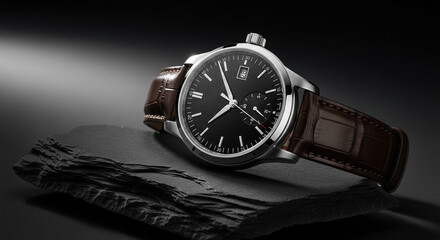 Closeup Luxury Men Watch Black