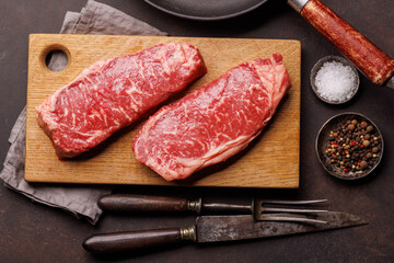 Raw marbled striploin steak, fresh, rich, ready for cooking