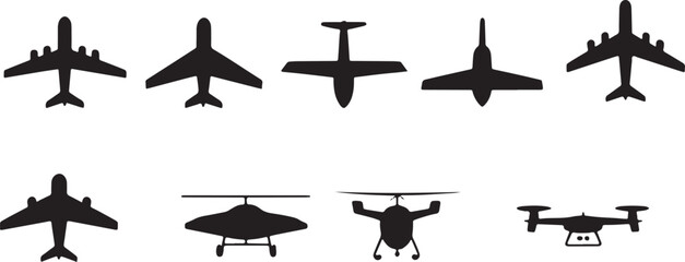Silhouette Airplanes Collection Planes Helicopters Drones Aviation Transportation