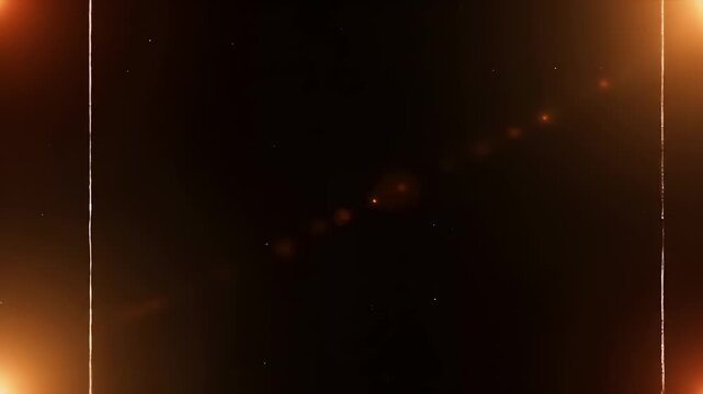Dark, abstract background with bright light flares and vertical borders, creating a cinematic effect.