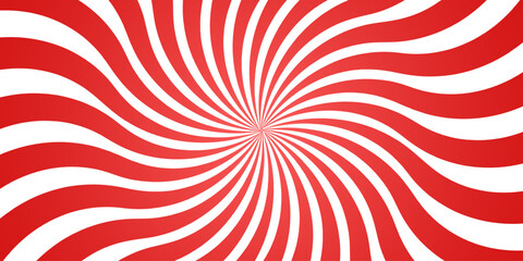 Red and white summer spiral ray pattern background. Vector illustration.