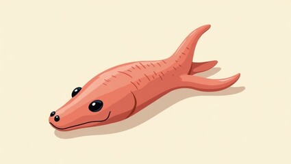 Carnivore snax. Orange amphibian with big eyes on beige background, na