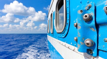 Obraz premium Ocean reflection blue sea boat view marine environment scenic perspective adventure awaits