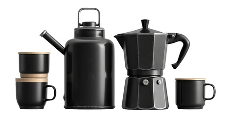 Black Kitchenware Set on Transparent Background Isolated Design