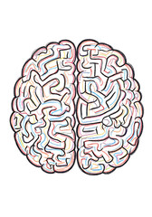 Colorful Crayon Brain Maze; Abstract Neurology Illustration;  Intricate Pathways Concept.