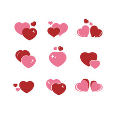 heart pink set icon illustration flat simple