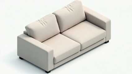 Corduroy Couch. Modern beige sofa with cushions isolated on white back