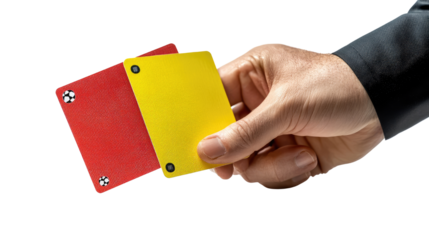 Businessman holding a blank yellow and red  business card in his hand, ready to give it to a woman.