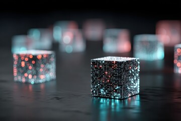 Digital cubes illuminating technology abstract space 3d art dark close-up