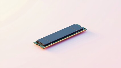 DDR5 RAM. NVMe SSD module close-up on white background, computer stora