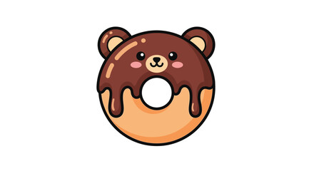 Obraz premium Kawaii Bear-Shaped Donut with Chocolate Icing and Sprinkles