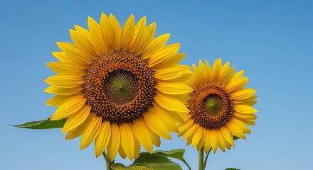 Obraz premium Vibrant sunflowers basking in the summer sky radiating warmth and happiness