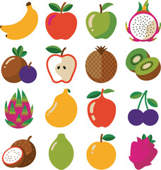Collection of fresh tropical and common fruits in a grid layout