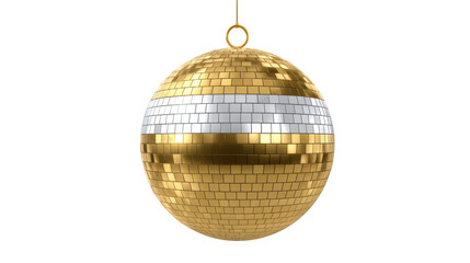 Fototapeta premium Golden disco ball isolated on transparent background with shiny mirror tiles