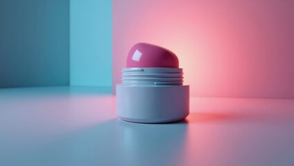 Hair Wax Stick. Pink lip balm container, cosmetic jar on pastel backgr