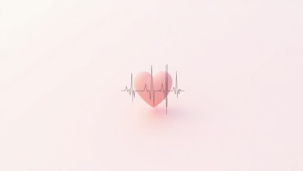 Heart Rate. Minimalist red heart with heartbeat line, love concept, he