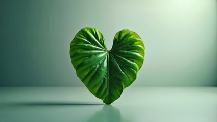 Heartleaf. Heart shaped green leaf closeup, nature plant symbol, love 