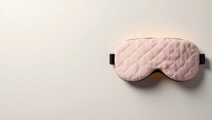 Heated Eye Mask. Pink quilted sleep mask with elastic band on neutral 