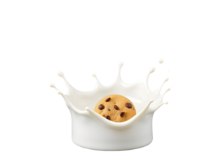 Cookie dunking into milk creating a splash