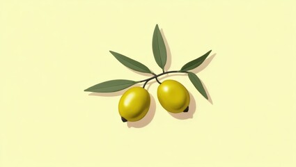 High Phenolic Olive Oil. Green ripe olives branch on light background,