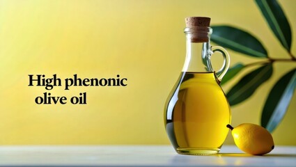 High Phenolic Olive Oil. High phenolic olive oil bottle with fresh oli