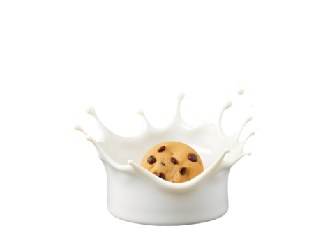 Cookie dunking into milk creating a splash