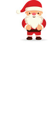 A cute Christmas Santa Claus stands at full height, with his arms at his sides. A vector illustration for a holiday, a card, a New Year's banner.