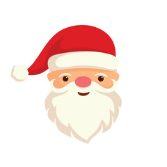 Head and face of a cute Christmas Santa Claus with a white beard, a pink nose and a hat. A vector illustration for a card or a banner.