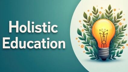 Holistic Education. Bright light bulb with leaves symbolizing holistic
