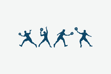A collection of male padel player silhouettes of in various poses. It is great for logos, posters, flyers, banners, etc.
