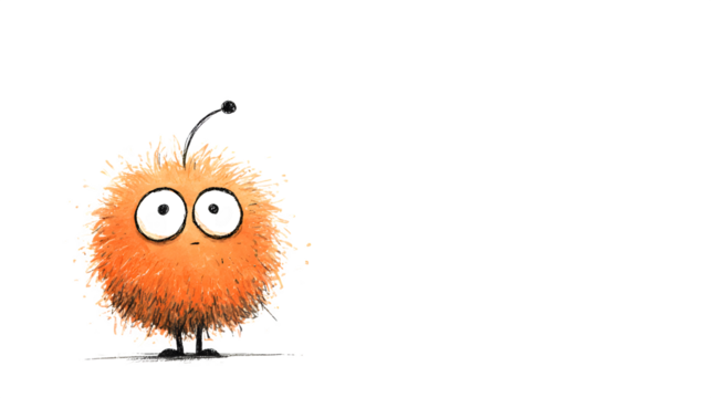 short, round doodle character with big, curious eyes and a single, tiny antenna, isolated on a Transparent Background