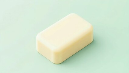 Kojic Acid Soap. Creamy white soap bar on pastel blue background, hygi