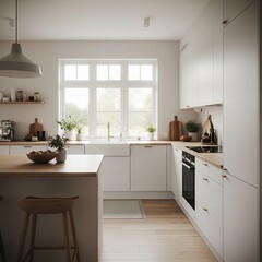 Fototapeta premium Minimalist Scandinavian Kitchen – Ultra-Photorealistic Modern Interior Photography