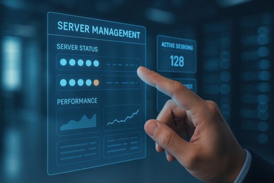 Server Management Dashboard with Live Status Indicators and Performance Analytics Display
