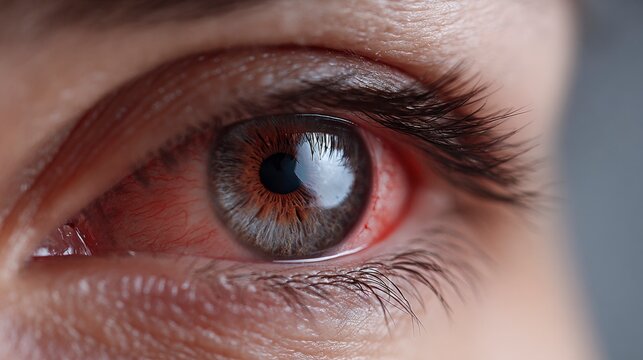 Close-up of Red, Inflamed Human Eye with Bloodshot Veins