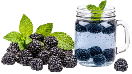 Refreshing Blackberry Drink with Mint in Mason Jar