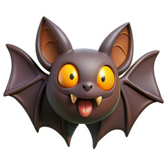 3d cartoon bat face with big eyes isolated on transparent background
