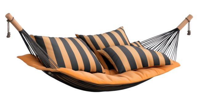 Relaxing Orange and Black Striped Hammock with Pillows