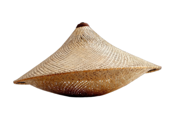Conical woven basket, light beige