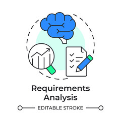 Requirements analysis multi color concept icon. Task list, brainstorm. Statistical graph, metric. Round shape line illustration. Abstract idea. Graphic design. Easy to use in infographic, presentation