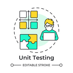 Unit testing multi color concept icon. Software developer. Task management, workflow. Round shape line illustration. Abstract idea. Graphic design. Easy to use in infographic, presentation