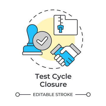 Test cycle closure multi color concept icon. Negotiation, agreement. Approving, assurance. Round shape line illustration. Abstract idea. Graphic design. Easy to use in infographic, presentation