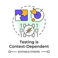 Testing is context-dependent multi color concept icon. System analysis. Coding, programming. Round shape line illustration. Abstract idea. Graphic design. Easy to use in infographic, presentation