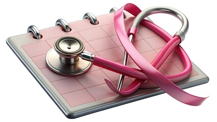 Stethoscope and pink ribbon on calendar for health awareness