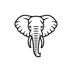 Black and white line art elephant head with large ears and tusks animal wildlife